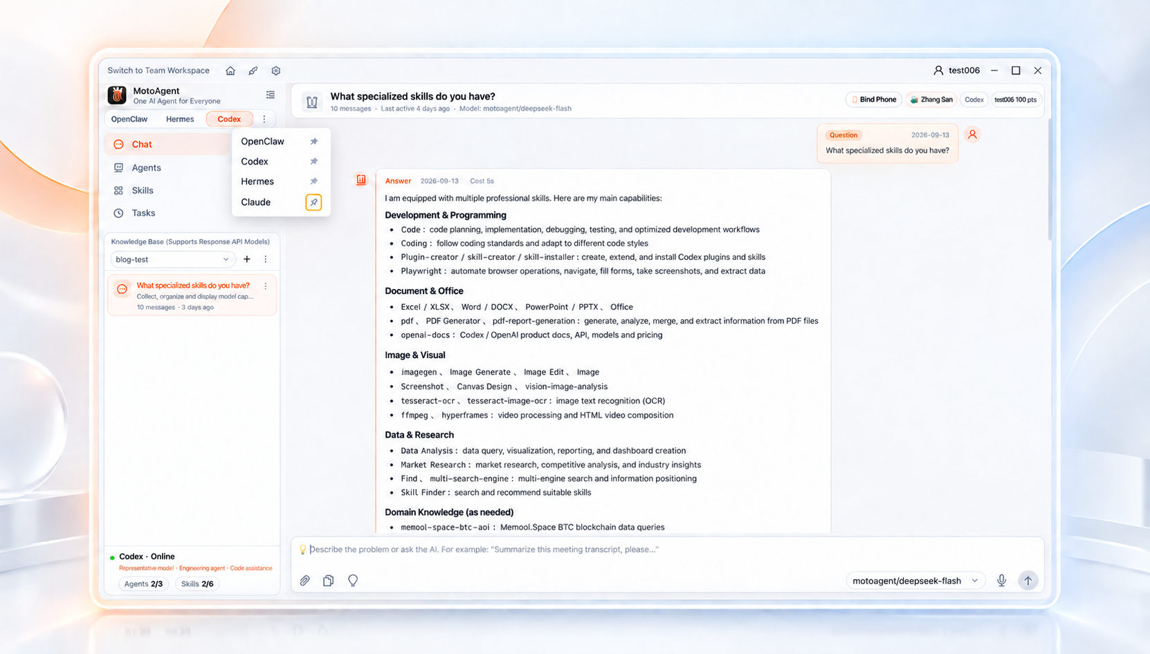 MotoAgent desktop workspace